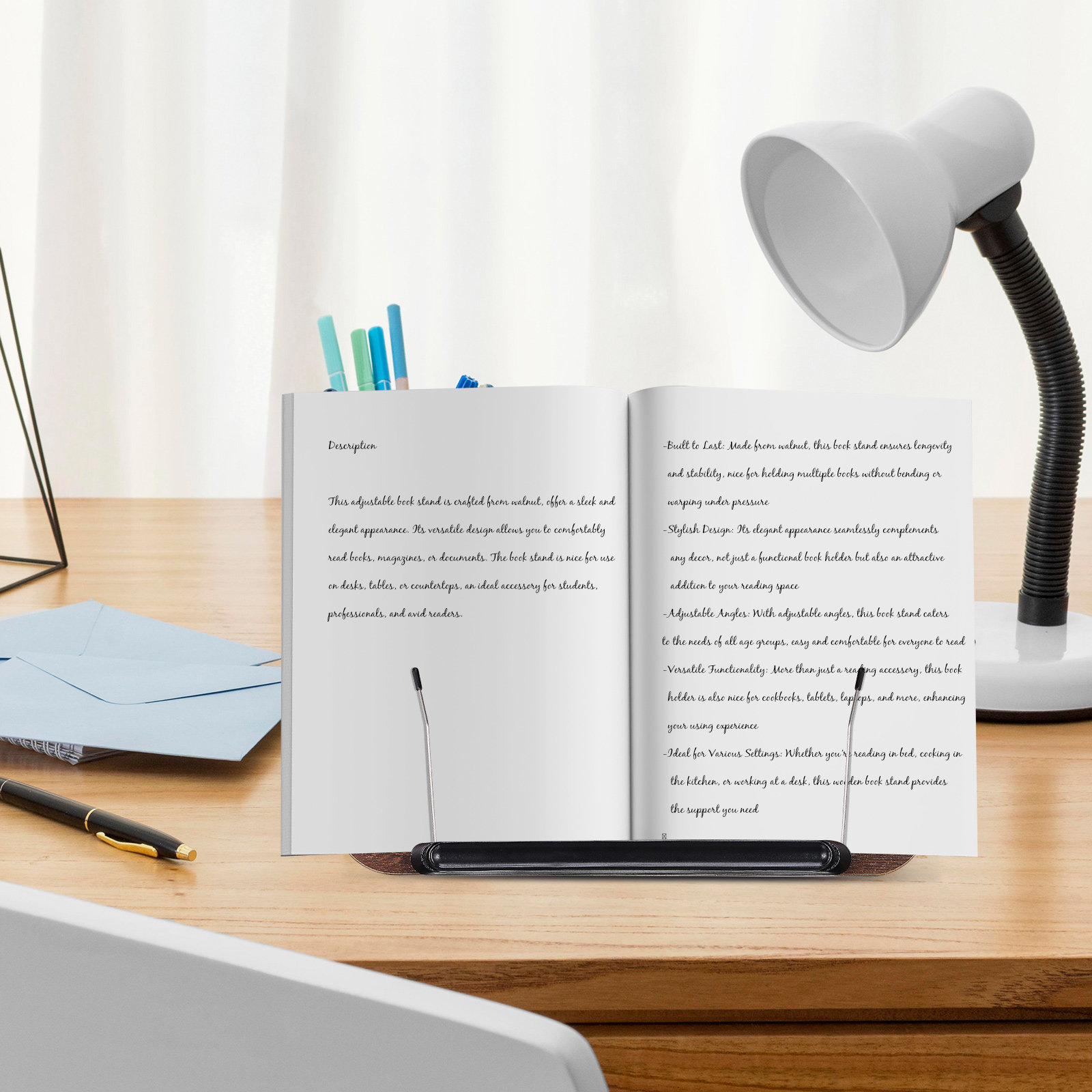 Document Holder Stand - Soporte ajustable para libros de nogal,